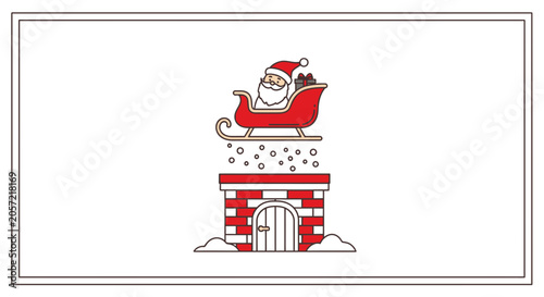 Santa Claus in Sleigh Descending Chimney with Gifts, Christmas Eve Magic