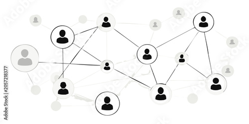 Εκτύπωση καμβά Network Graph With Human Silhouettes On Black Background