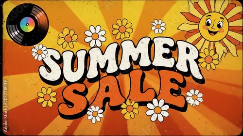 Groovy summer sale animation with flowers