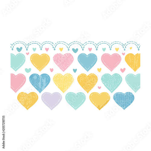 Pastel colored hearts illustration on white background