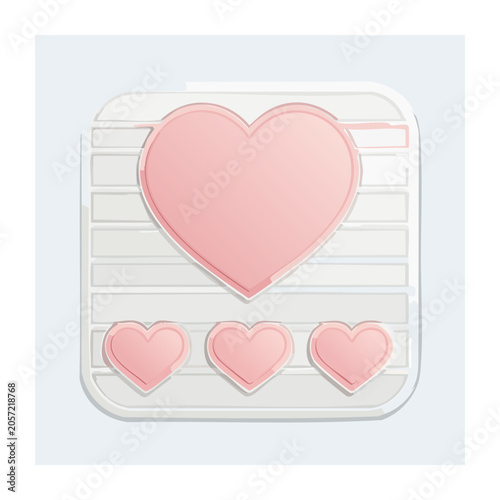 Pink Heart Icons on Lined Notebook Paper