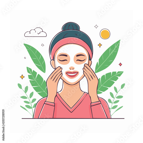 Woman with face mask in flat vector style