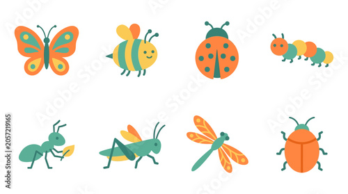 Cuadro en lienzo Colorful Insects and Bugs Collection 1.