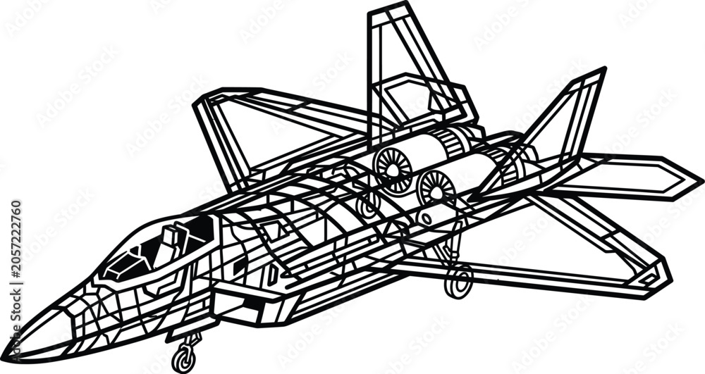 Fototapeta premium F-22 Raptor Stealth Fighter Jet Black Silhouette Vector Illustration