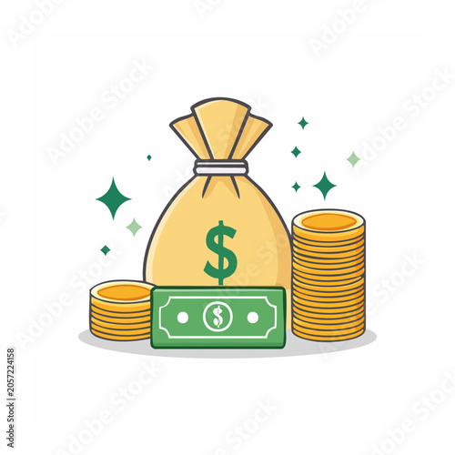 Flat design piggy bank with coins and lightbulb