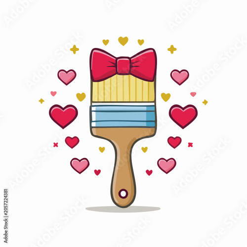 Paintbrush with Red Bow and Hearts