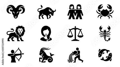Zodiac Signs Icons Set - Astrology Symbols Collection