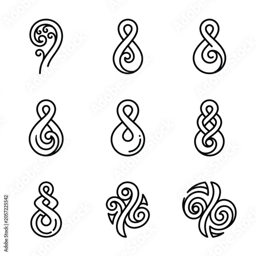 Φωτογραφία Collection of Maori Koru and Hei Tiki Symbols.