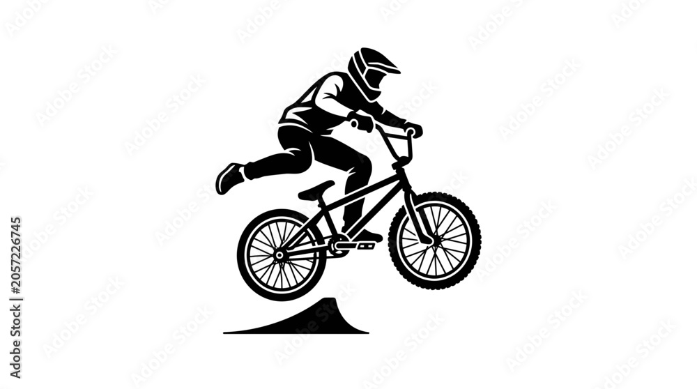 Fototapeta premium BMX Rider Jumping Ramp Silhouette Vector