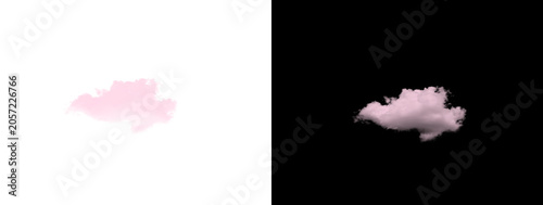 Small soft fluffy light pink cloud shape isolated on white and black