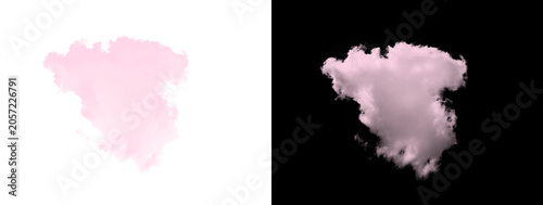  Translucent pale pink smoke watercolor blot on white and black