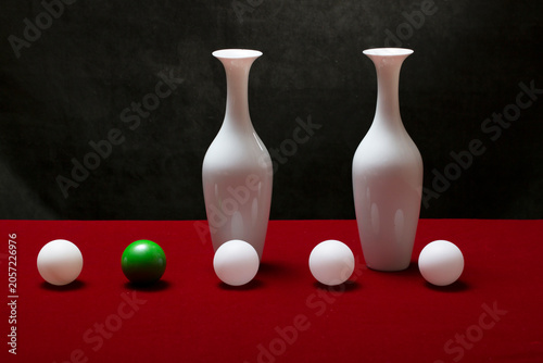 Принти на полотні Still life with white vases on a table with a red coverlet
