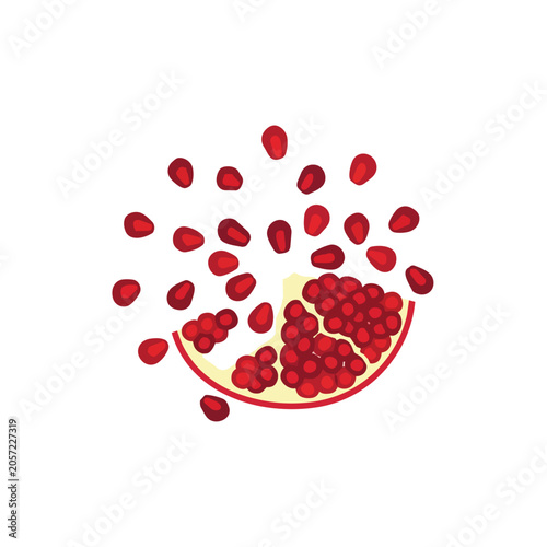 Fresh Sliced Pomegranate Fruit with Scattered Red Seeds