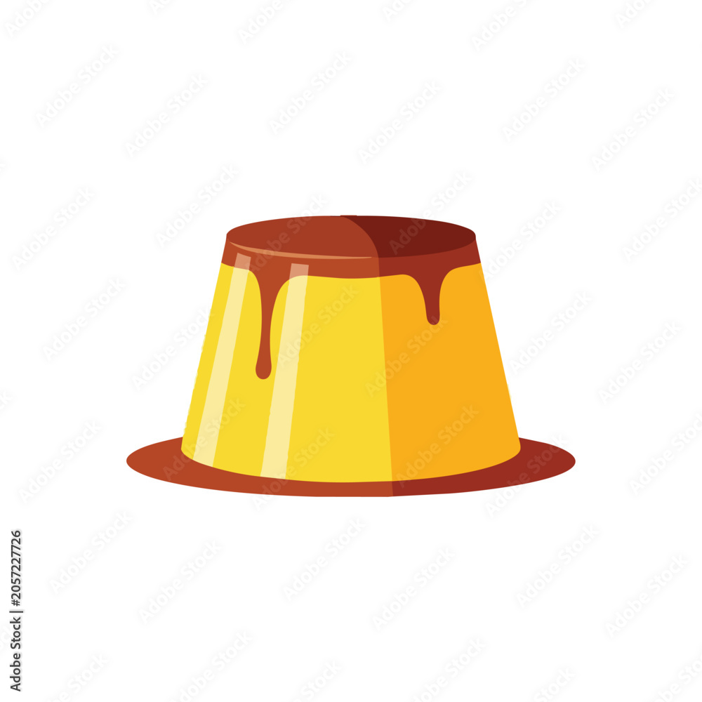 Fototapeta premium Delicious Caramel Custard Pudding with Sweet Syrup Topping Illustration