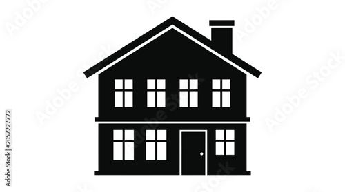 Two story house with chimney black silhouette
