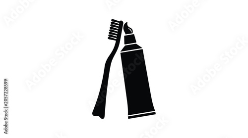 Toothbrush and toothpaste tube black silhouette dentifrice