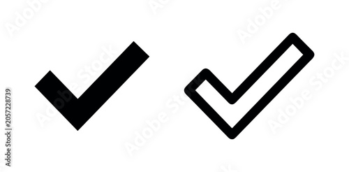Fotografie Check mark icon set, including solid and outline styles, symbolizing correctness and completion