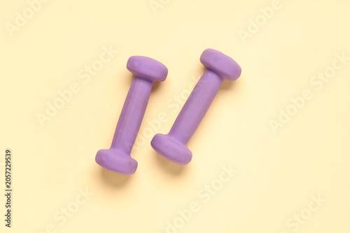 Pair of lilac dumbbells on ...