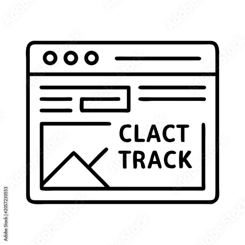 Minimalist browser window showing clact track - Clean, monochromatic vector icon of a browser displaying a website with Clact Track text, ideal for tech or app branding.