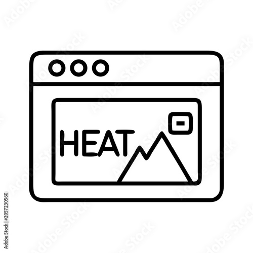 Heat map chart in browser window icon - Minimalist icon showing a heat map graph inside a browser window with three dots menu bar, perfect for data or web design projects.