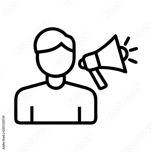 Person speaking into megaphone icon - Minimalist vector icon of a silhouette person holding a megaphone, emphasizing communication and announcement.