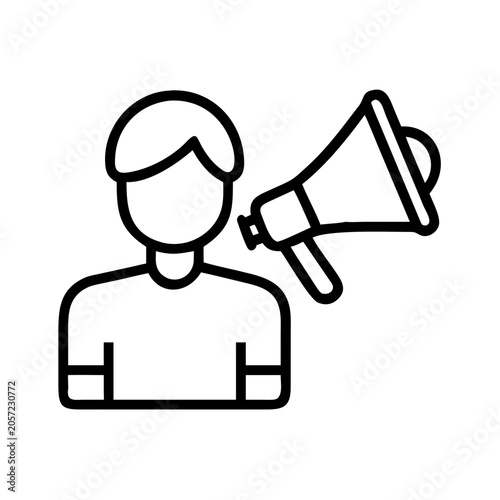 Person speaking with megaphone icon - Minimalist vector icon of a person holding a megaphone, symbolizing public speaking or announcement.
