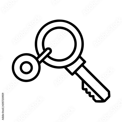 Magnifying glass key icon search symbol - Minimalist vector icon of a magnifying glass combined with a key, symbolizing search or access.