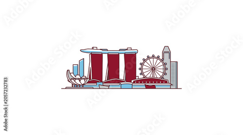 Photography Minimalist Singapore Skyline Illustration with Iconic Landmarks