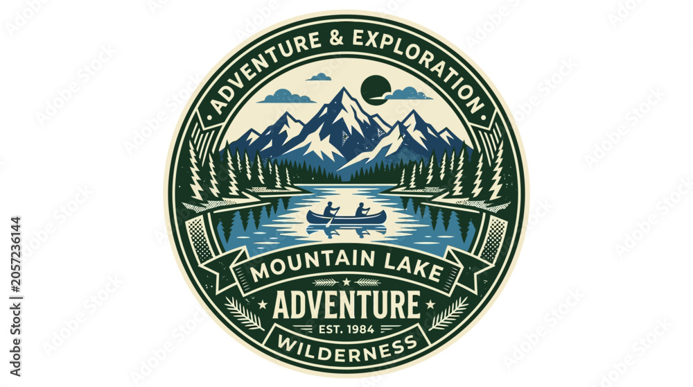 Fototapeta premium Mountain Lake Adventure Logo Design.