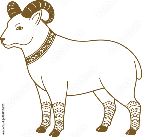 Ancient Mythological Ram with Decorative Collar and Leg Patterns Illustration
