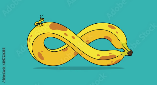 Amusing Banana Infinity Symbol with Ant Exploring Sweet Endless Journey