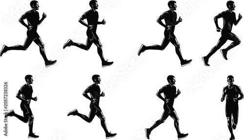 Foto Silhouette illustration of running stride cycle showing biomechanics, athletic m