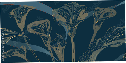 Foto Calla lilies floral ornament in muted teal and gold tones