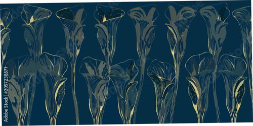 Foto Calla Lily Floral Ornament Stylized Vector Illustration On Dark Background