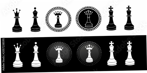 Foto Chess Pieces Silhouettes With Circular Embellishments Black And White