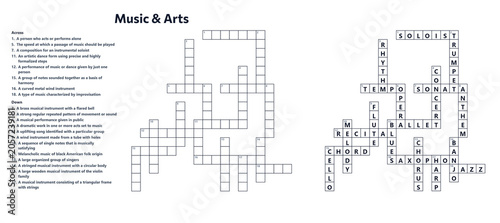 Εκτύπωση καμβά Crossword themed Music Arts with clues and solution