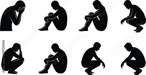 Obraz na płótnie Silhouettes of people in contemplative and distressed poses, expressing emotion,