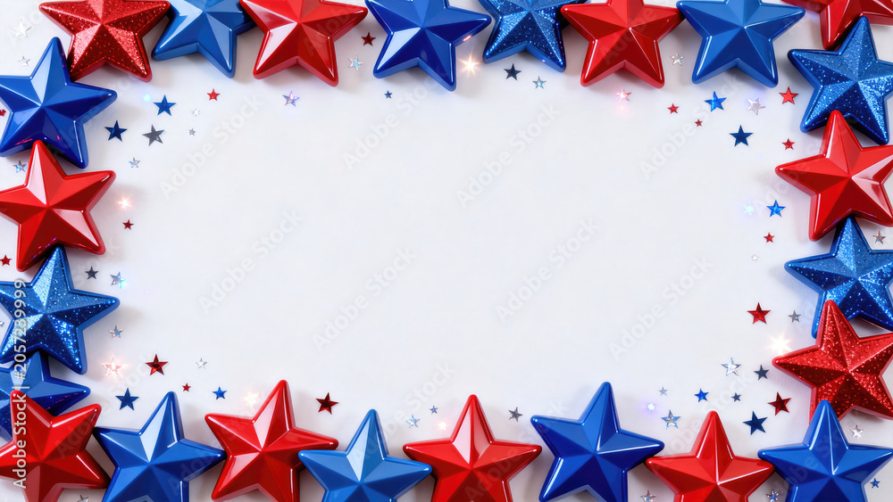 Obraz premium 4th July background Red and Blue Stars Border on White Background - Patriotic Design
