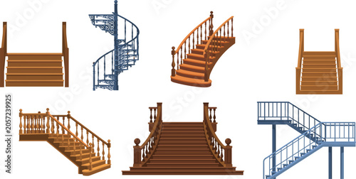 Tableau sur toile Collection of staircase designs featuring spiral, grand and wooden stairways in