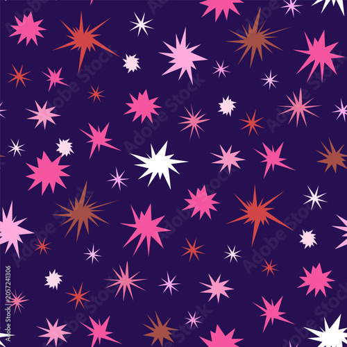 Cute hippy seamless pattern with shape stars,  comets  Vector design background illustration Pink and blue colors 