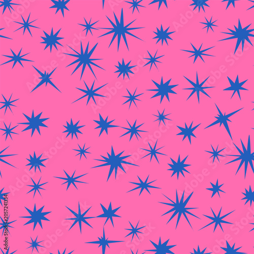Cute hippy seamless pattern with shape stars,  comets  Vector design background illustration Pink and blue colors 