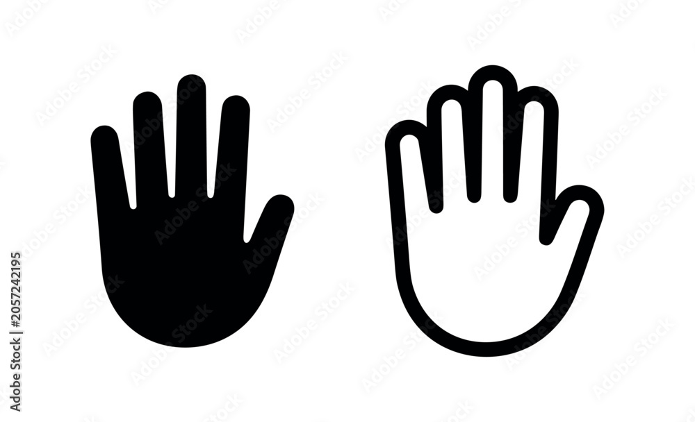 Fototapeta premium Two open hand icons, solid and outline, isolated on white background