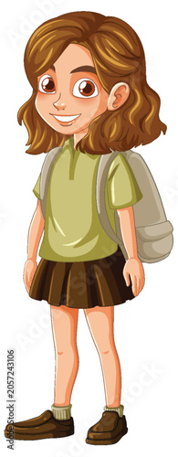Smiling Schoolgirl with Backpack Standing Upright