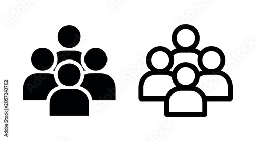 Fotografie Group of people icon, crowd symbol, black and outline, isolated on white backgro