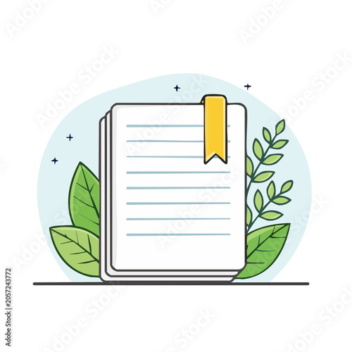 Flat design notebook with plant and pencil