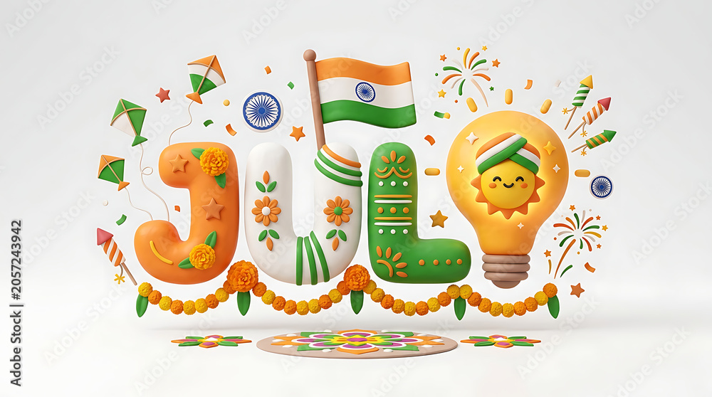 Naklejka premium Festive celebration of Indian democracy with symbolic elements and vibrant decorations for Independence Day