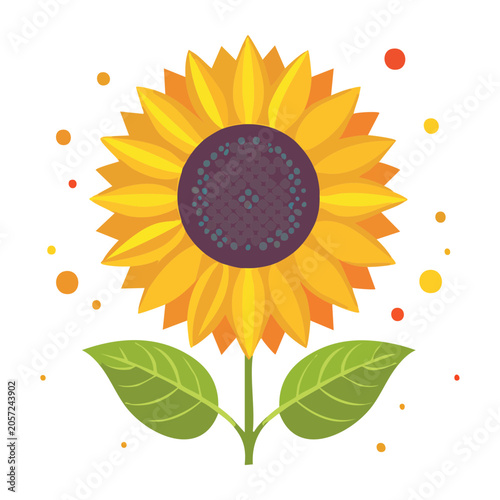 Flat design sunflower with green leaves