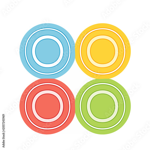 Four flat design target icons in red green blue yellow