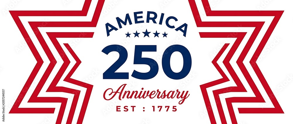 Fototapeta premium america 250th anniversary celebration with patriotic stars and stripes design in red white and blue colors for independence day.