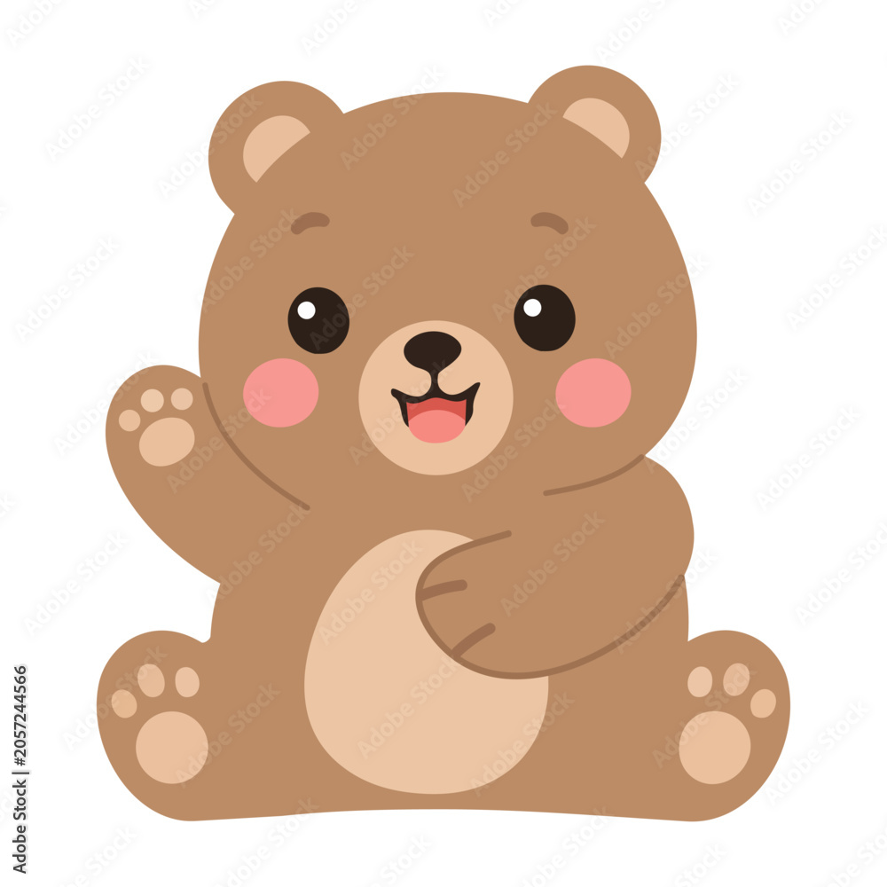 Fototapeta premium Cute Teddy Bear Sitting and Waving Hello